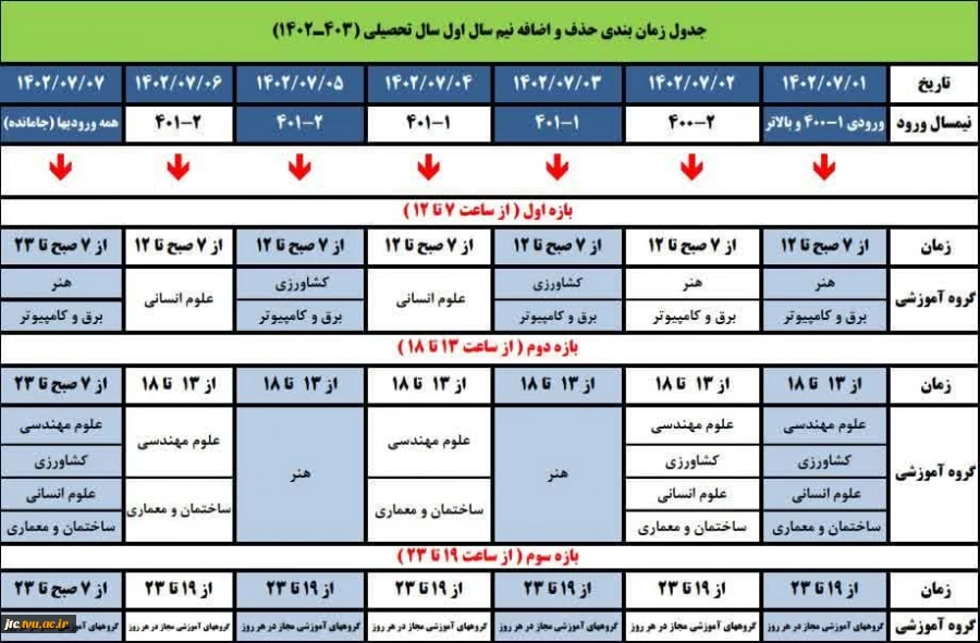 بازه حذف و اضافه نیمسال اول 1402 2